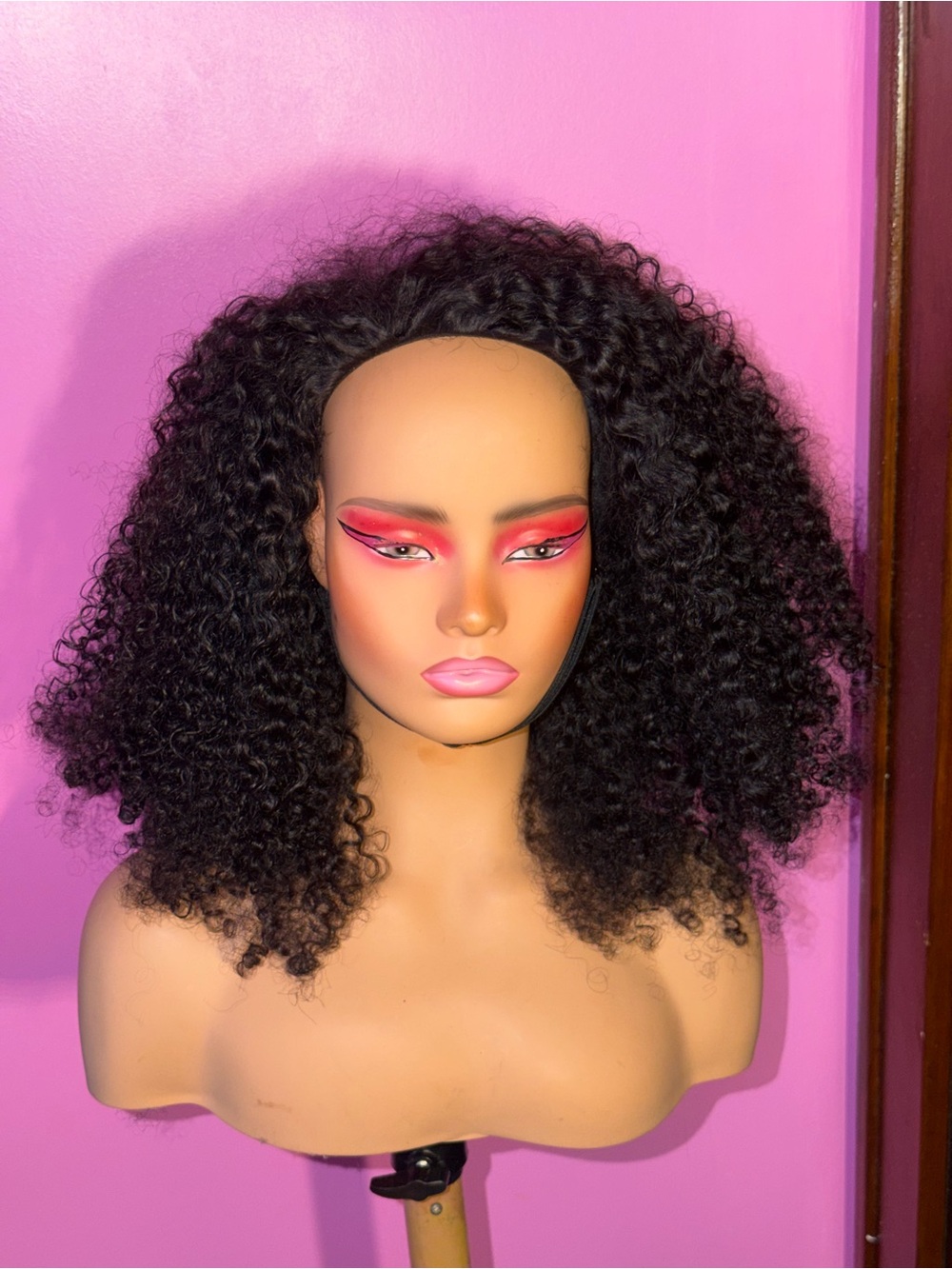 22” Kinky Curly Human Hair Half Wig 200% Density Natural Black